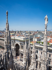 View from roof terrace of Milan Catehdral in Italy