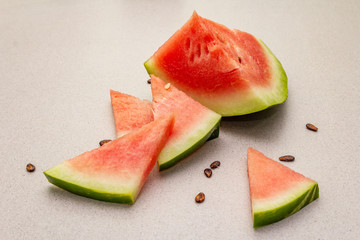 Fresh juicy slices of watermelon. Sweet summer dessert healthy eating concept