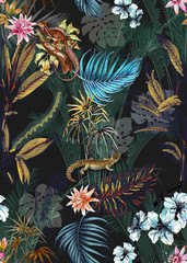 Fototapety  Bezszwowe tło kwiatowy szalik sztuka abstrakcyjna projektowania włókienniczych. bezszwowe piękny artystyczny jasny tropikalny wzór z egzotycznego lasu. Kolorowy wzór kwiatowy tkaniny. Piękny vintage kwiatowy