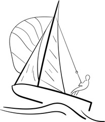 420 Sail Boat Line Art Vector Silhouette 