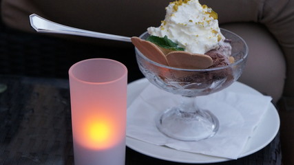 dessert with ice cream and chocolate