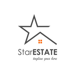 Star and House Combination Real Estate Architecture Logo Design Flat Vector Illustration