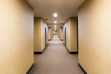 Beautiful perspective interior view of a hallway in a dated public building - 293157927