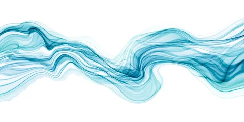 Abstrakte transparente Pinselstrichwelle, die in blauen und grünen Farben fließt, isoliert auf weißem Hintergrund © korkeng