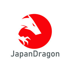 japan dragon logo icon with red circle of japan flag