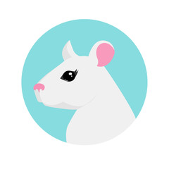 Cute white rat with big eyes. Vector flat illustration for greeting card, poster, banner, print.