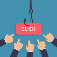 Click bait illustration flat design vector with blue background