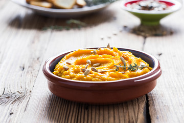 Plant based food, pumpkin hummus, snack