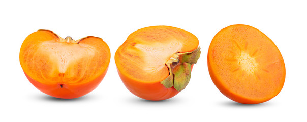 fresh slice ripe persimmons isolated on white background