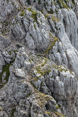Stone stairs carved in rock, mountains