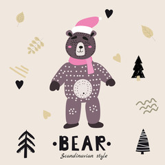 Bear cute funny character. Childish vector illustration in scandinavian style