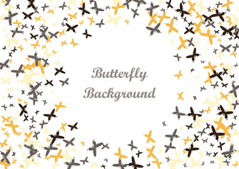 Festive colorful butterfly confetti background. Frame vector pattern texture for holiday, postcard, poster, website, carnival, banner, birthday and children's parties. Butterfly summer cover mock-up. 