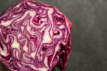 Obraz premium red cabbage, raw vegetables healthy salad (coleslaw, delicious snack or blue cabbage) menu concept. food background. copy space. Top view