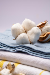 Fototapeta na wymiar Soft natural fiber kitchen and bed textile made from organic cotton bolls
