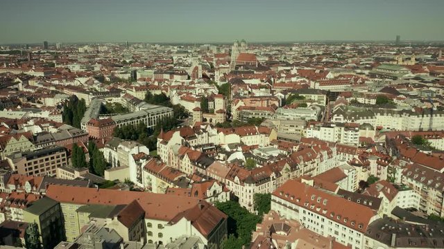 Aerial establishing shot of Munich, the capital of Bavaria, Germany