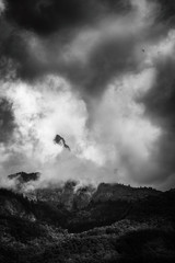 Alps. Mont Blanc mountains in the fall. Climate problems warming and lack of snow. Black and White Alps Nature Image