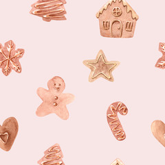 Seamless pattern. Watercolor snowflakes isolated on white background.