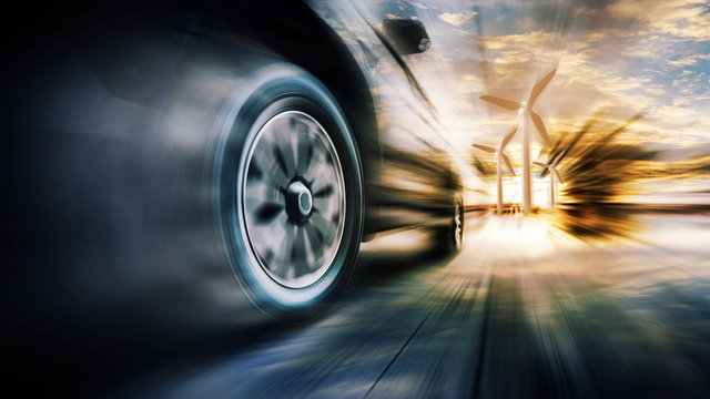 Speeding car with green power