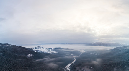 Aerial view of the mystical landscape of a winter