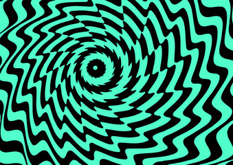 geometric illusion background, black and green curved lines, vector illustration, eps 10