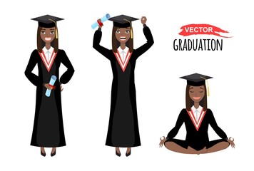 vector illustration of happy black african american graduates with mortarboard