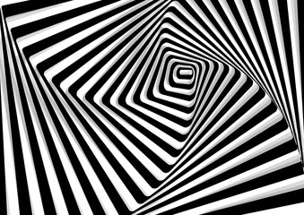 geometric illusion background, black and white curved lines, vector illustration, eps 10