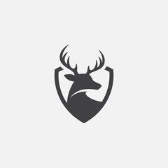 Deer and shield logo design template. deer head logo icon, deer shield icon design illustrtion, impala icon