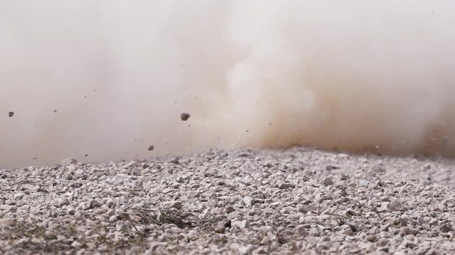 Slow motion ,rally race car drifting on dirt track