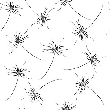 Seamless pattern: isolated dandelion silhouette in black on a white background. Vector. Illustration
