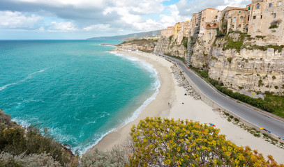 Public beach in Tropea in Southern Italy at the beginning of Spring - off season destination