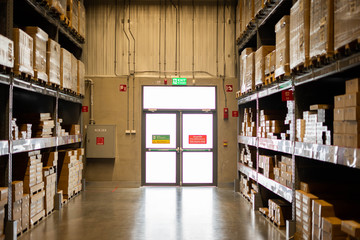 ikea bang yai - Thailand - .September 10,2019 : Emergency exit in IKEA's warehouse. IKEA is the world's largest furniture retailer. Emergency exit sign.