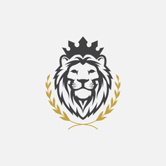 lion luxury logo icon template, elegant lion logo design illustration, lion head with crown logo, lion elegant symbol