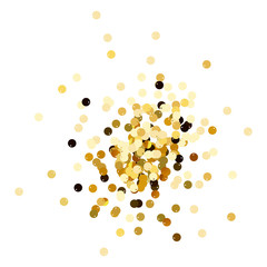 Gold sequins isolated on white background. Gold confetti.