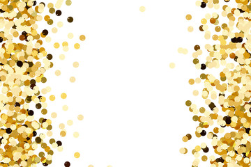 Gold sequins isolated on white background. Gold confetti.