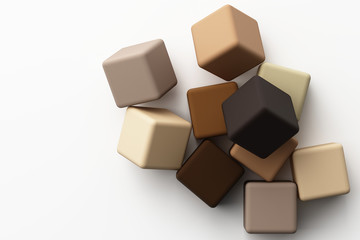 Set of colorful brown realistic square box with fabric texture on white background. 3d rendering