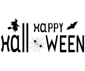 Happy Halloween text logo cartoon vampire and bats