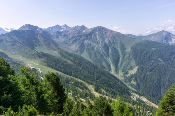 Fototapeta na wymiar Wooded slopes of the Alps.