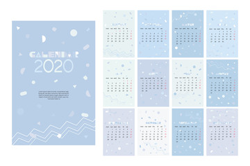 2020 Calendar template, 12 Months and cover. Stationery planner, universal, geometric, minimalism design