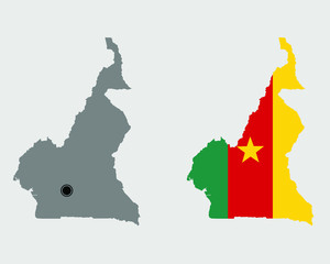 Contour of Cameroon in grey and in flag colors