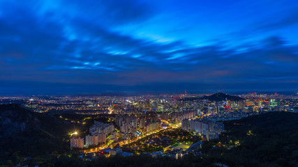 Sunrise of Seoul viewpoint from Ansan mountain in Seoul,South Korea.