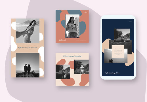 Social Media Layout Set with Abstract Shapes