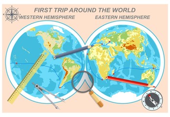 Vector map of the world. Oceans and continents on a flat projection.