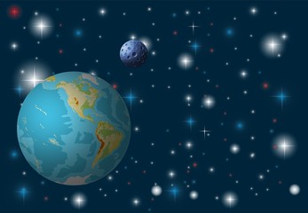 Planet earth in space. Stars and nebula on a dark background