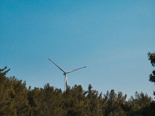 Wind Turbines on the hills in the nature for renewable energy