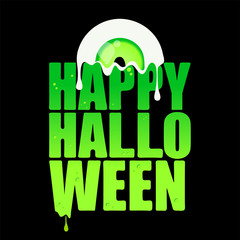 Green  inscription Halloween and eyes of monster. Greeting card. Vector illustration