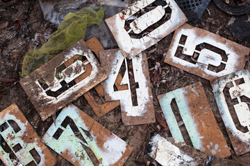 Old metal stencils with figures