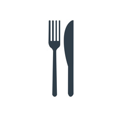 Fork and knife line art icon. Isolated white background.