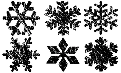 Fotobehang Grunge Textured Snowflakes Collection. Can be used as Banners, Insignias or Badges. Vector Distressed Texture Set. Blank Geometric Shapes. Vector Illustration. Black isolated on white. EPS10. © Nadejda