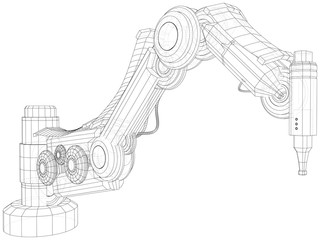 Industrial robot manipulator. Wire-frame on white background. EPS10 format. Vector created of 3d, Wire-frame.