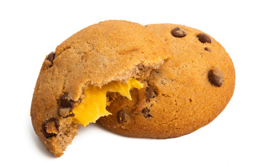 chocolate chip cookies with orange cream isolated